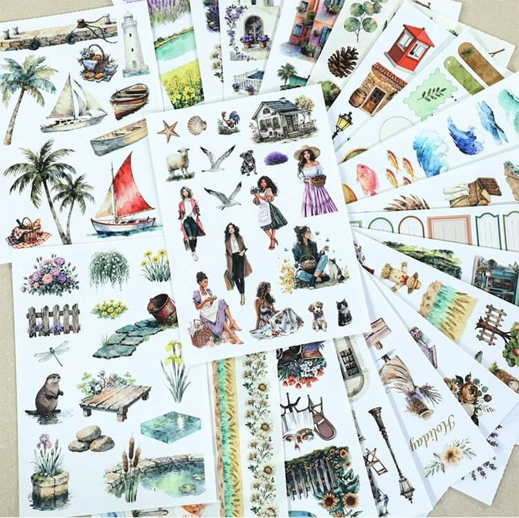 JourneyLifeA5landscapestickerbookwithcoastalhouses_boatsandsunflowers-1