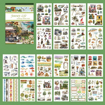 JourneyLifeA5landscapestickerbookwithcoastalhouses_boatsandsunflowers