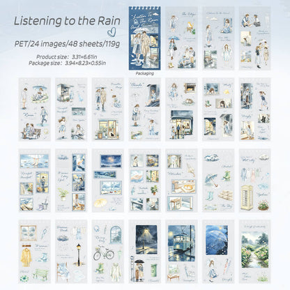 ListeningtotheRainPETstickerbookwith48sheetsofrainyscenes_umbrellas_andillustratedcharacters