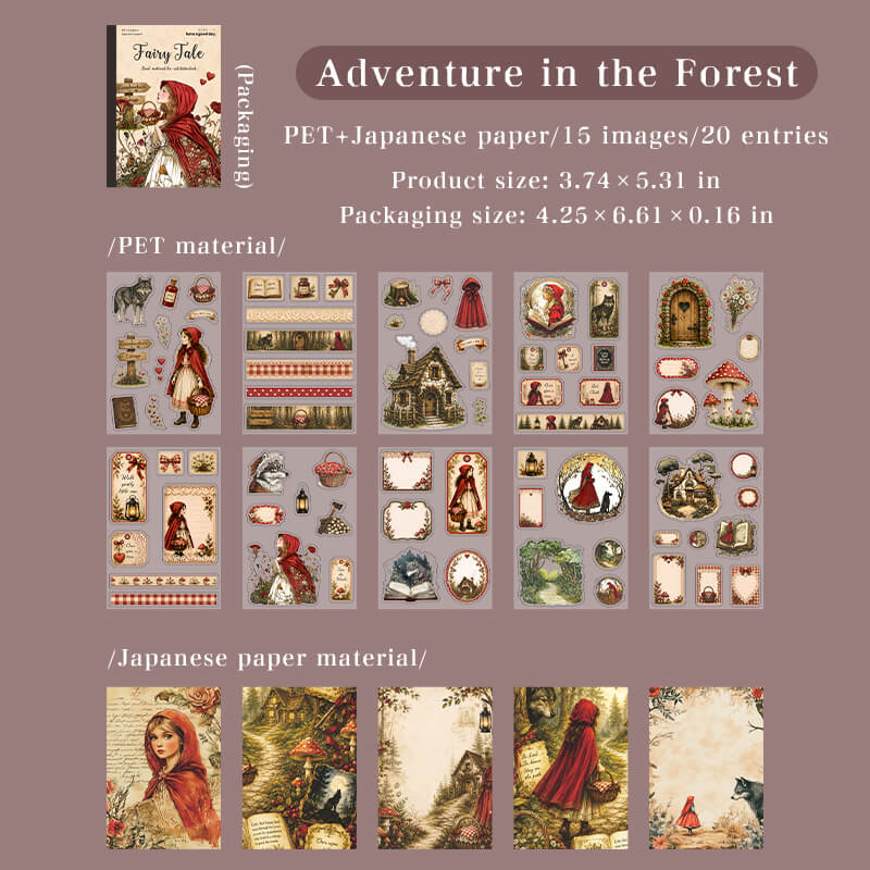 LittleRedRidingHoodPETstickersheetsandwashipapersfeaturingwolves_woodlandcottages_mushrooms_andforestscenes