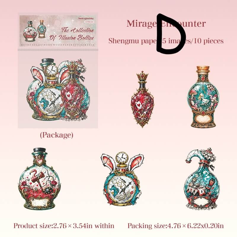 MirageEncountervintagepotionbottlepaperstickerswithclocksandfantasydetails