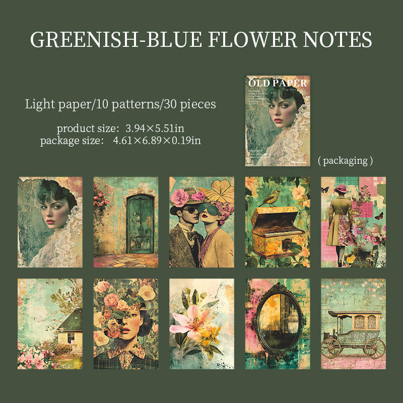 MossGreenFloralscollagepaperwithvintageportraits_flowers_anolddoorway_agramophone_andanovalmirror