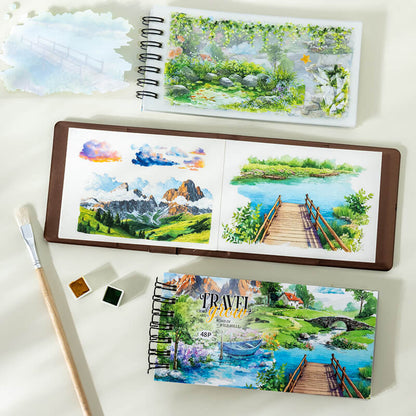 Naturelandscapestickerbookwithmountain_lake_garden_andwoodenbridgedesigns