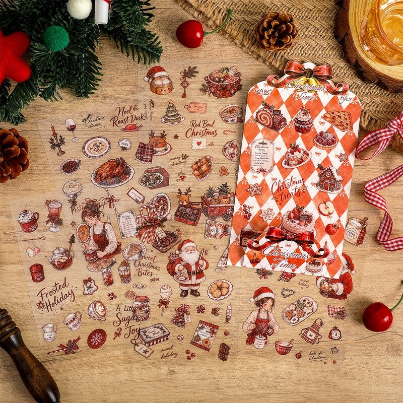 PeachvintageChristmasPETstickersheetswithnostalgicholidaycharactersanddecorations