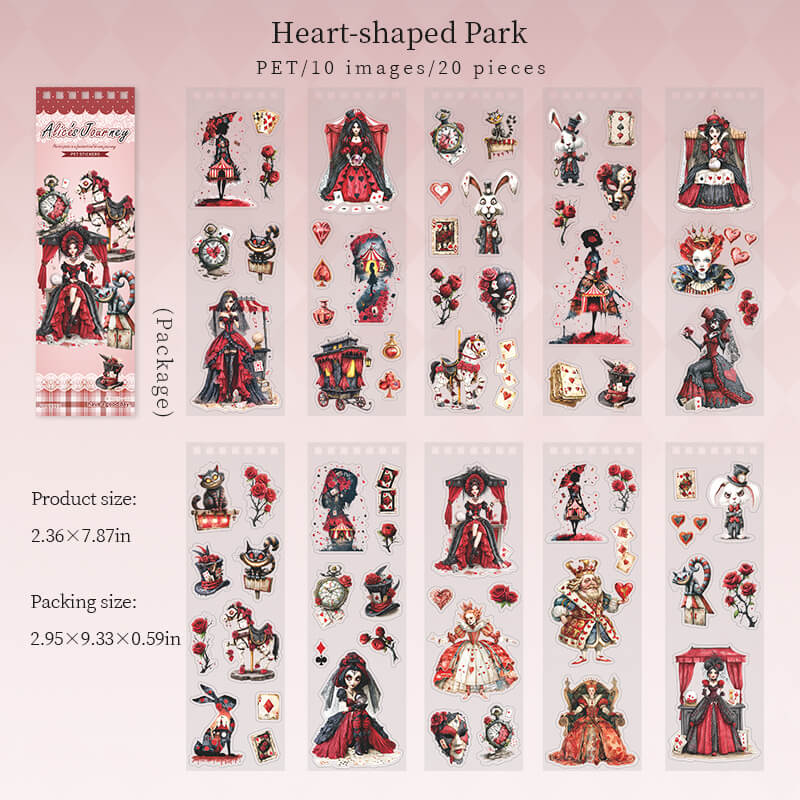 Queen_of_Hearts_PET_sticker_sheets_with_red_roses_royal_characters_white_rabbits_hearts_and_playing_cards