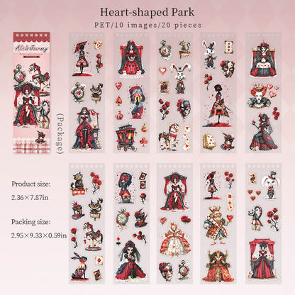 Queen_of_Hearts_PET_sticker_sheets_with_red_roses_royal_characters_white_rabbits_hearts_and_playing_cards