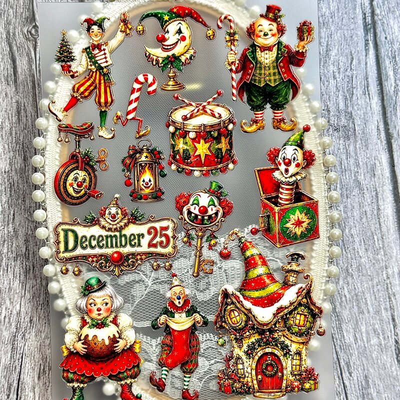 QuirkyChristmascircusembossedstickersforscrapbookingandjunkjournals