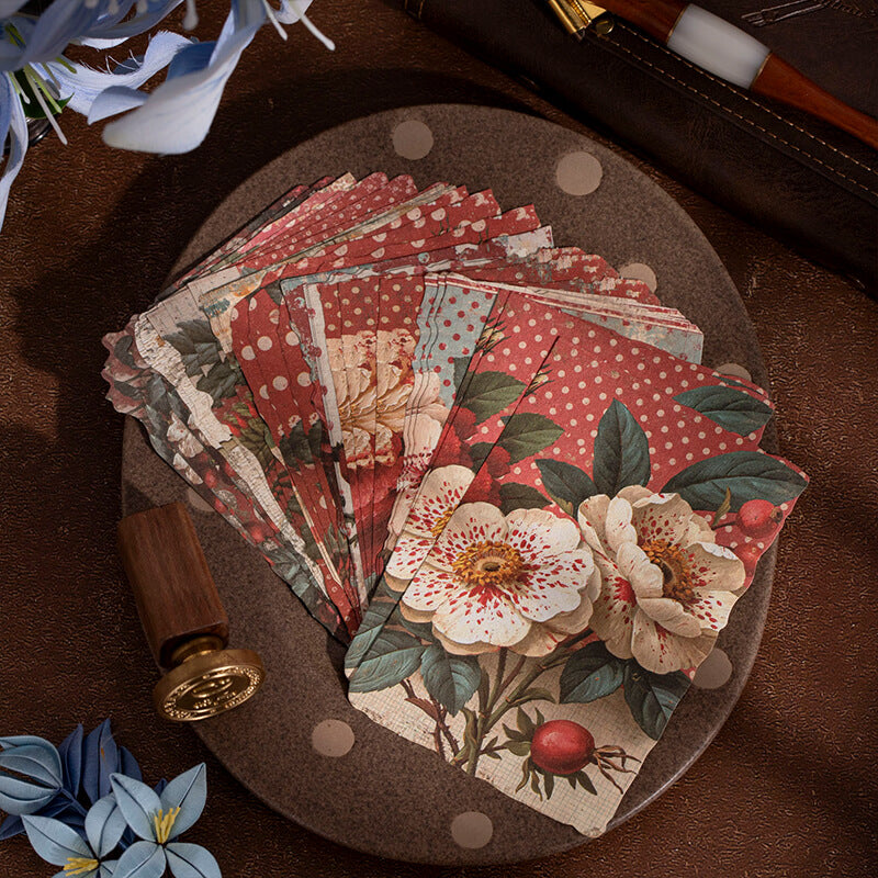 Redvintagefloralcollagepieceswithcreamflowers_greenleavesandpolkadotbackgrounds
