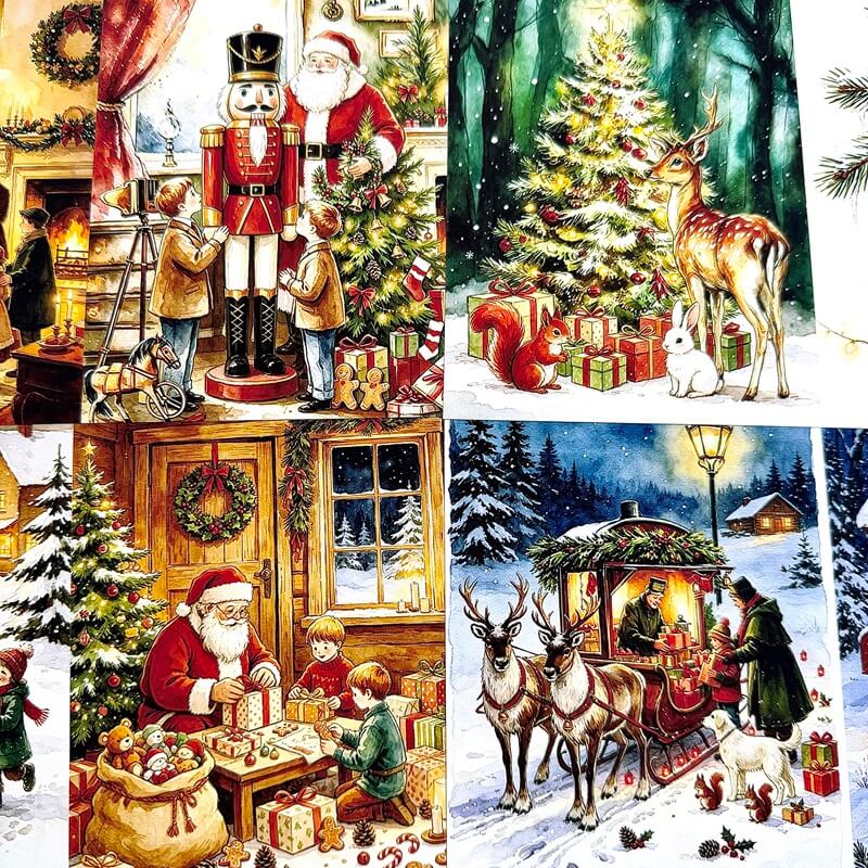 SantaClauscraftpaperwithgiftscookiesandwintergreenery