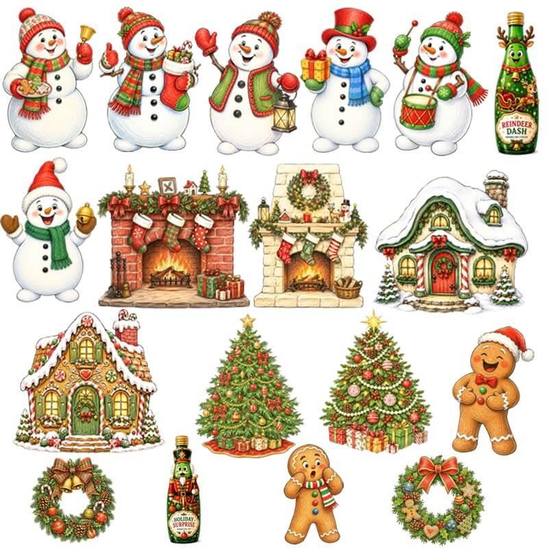 Setof18vintageChristmascardstockcutoutsforscrapbookingandcardmaking