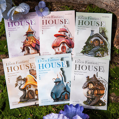 SixElvenFantasyHousePETstickerpacksfeaturingwoodlandcottages_mushroomhousesandcolorfultowers