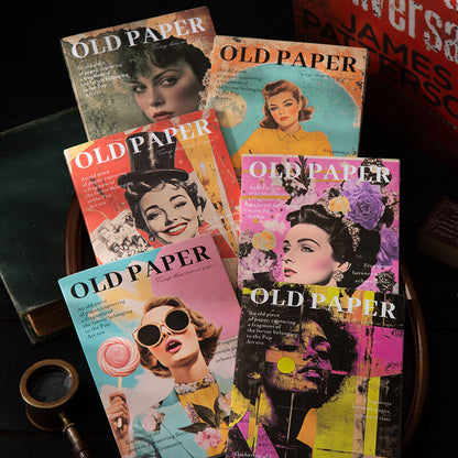 SixOldPapercollagepaperpacksfeaturingvintagewomenandpopartportraitsinassortedcolorthemes