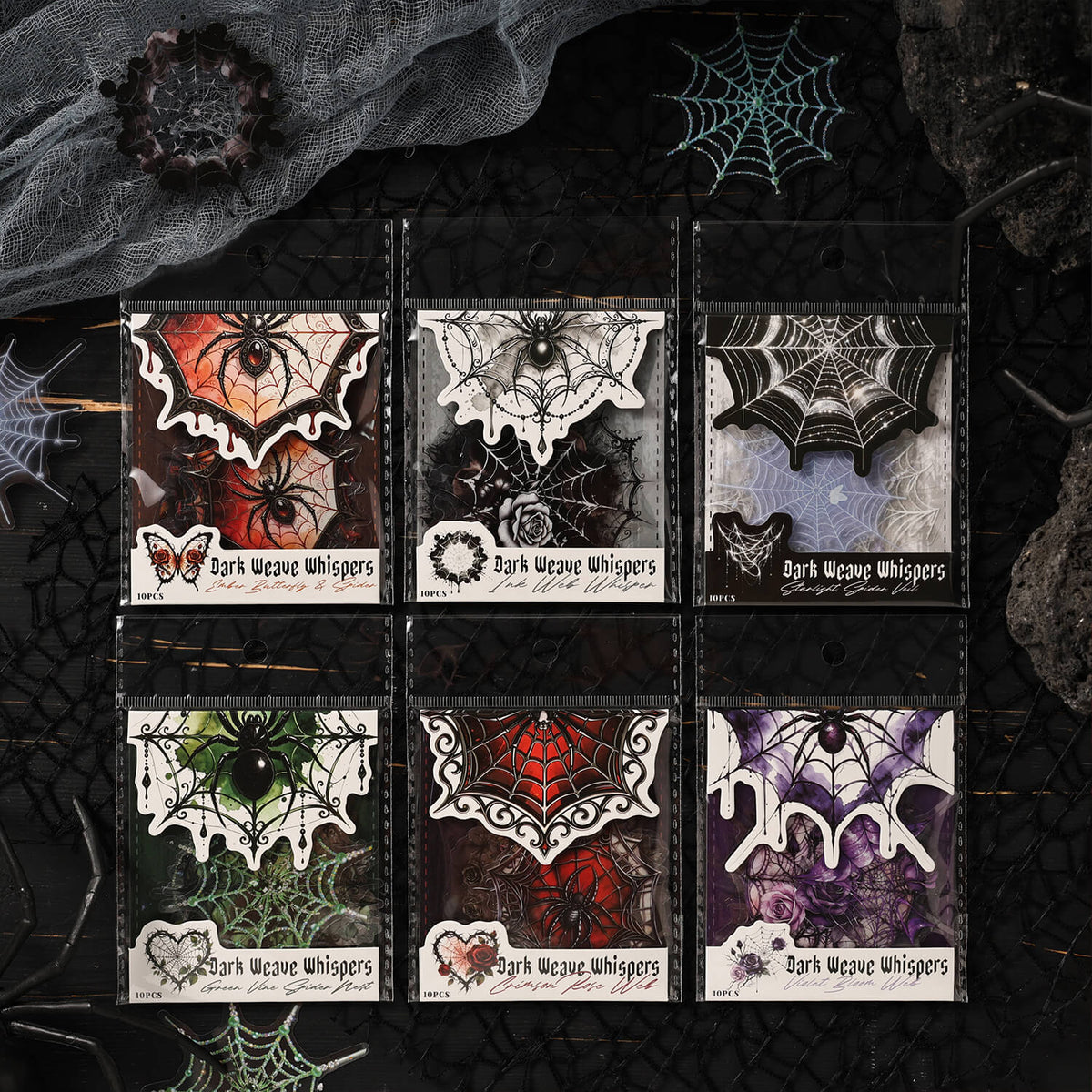 SixstylesofdarkspiderwebPETstickerpacksforHalloweenscrapbookingandjournaling