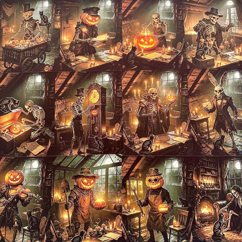 Skeleton and black cat vintage Halloween journal paper