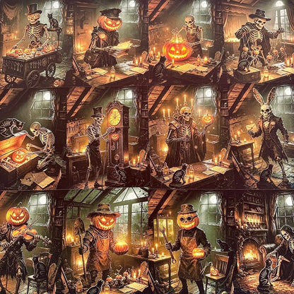 Skeleton and black cat vintage Halloween journal paper