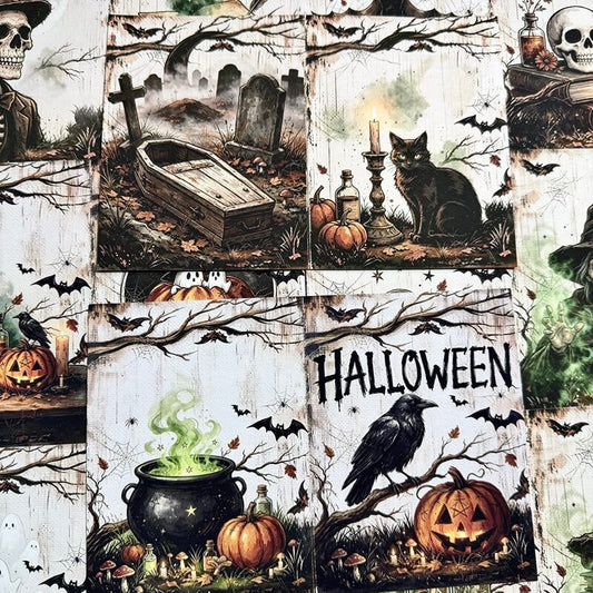 Skeleton and raven vintage Halloween scrapbook paper