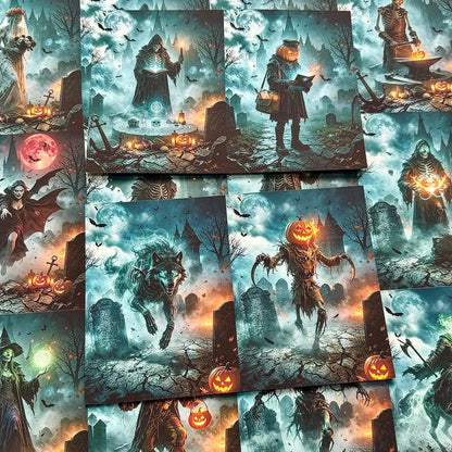 Skeleton boatman gothic Halloween scrapbook paper