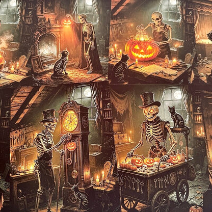 Skeleton clockmaker Halloween scrapbook paper
