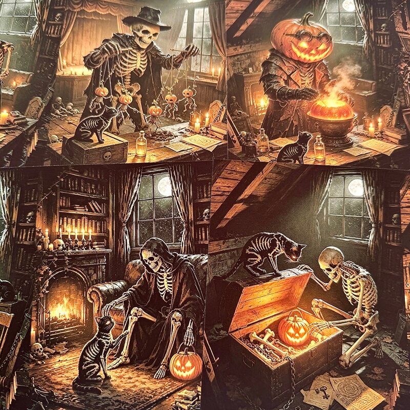 Skeleton craftsman spooky Halloween collage paper
