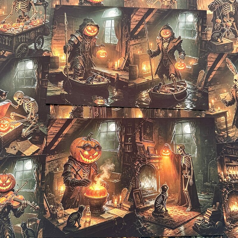 Skeleton workshop vintage Halloween scrapbook paper