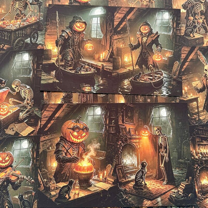 Skeleton workshop vintage Halloween scrapbook paper