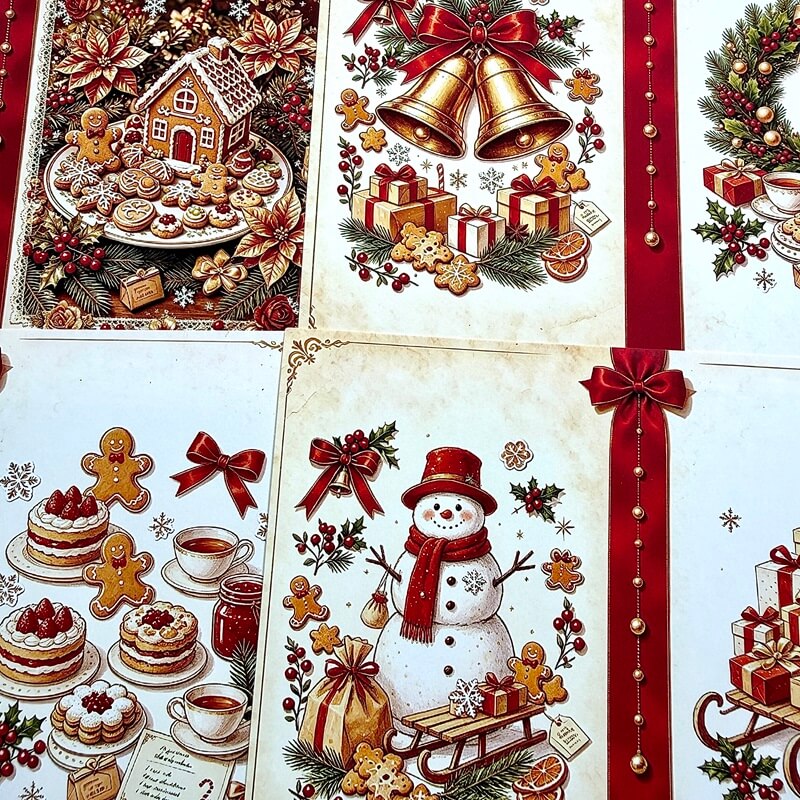 SnowmanscrapbookpaperfeaturingclassicSantaClaus