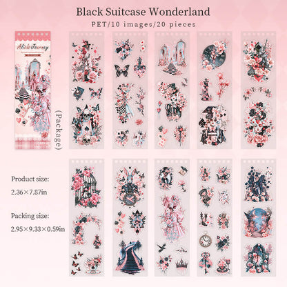 Spade_Wonderland_PET_sticker_sheets_with_pink_roses_black_spades_fantasy_characters_clocks_and_checkerboard_details