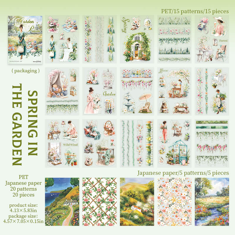 SpringGardenPETandwashipaperstickerbookwithfloralgardendesigns