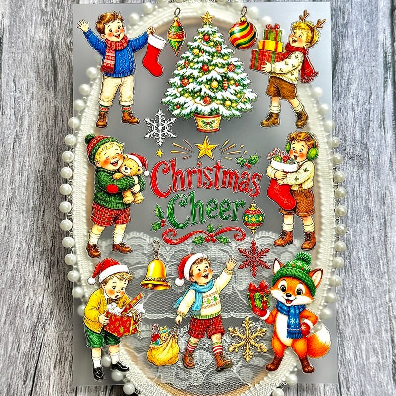 VintageChristmasboy3Dembossedstickers