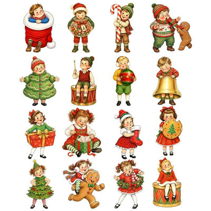 VintageChristmaschildrencardstockcutoutswithgiftsandgingerbreaddesigns