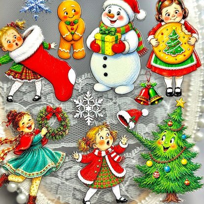 VintageChristmasgirl3Dembossedsticker