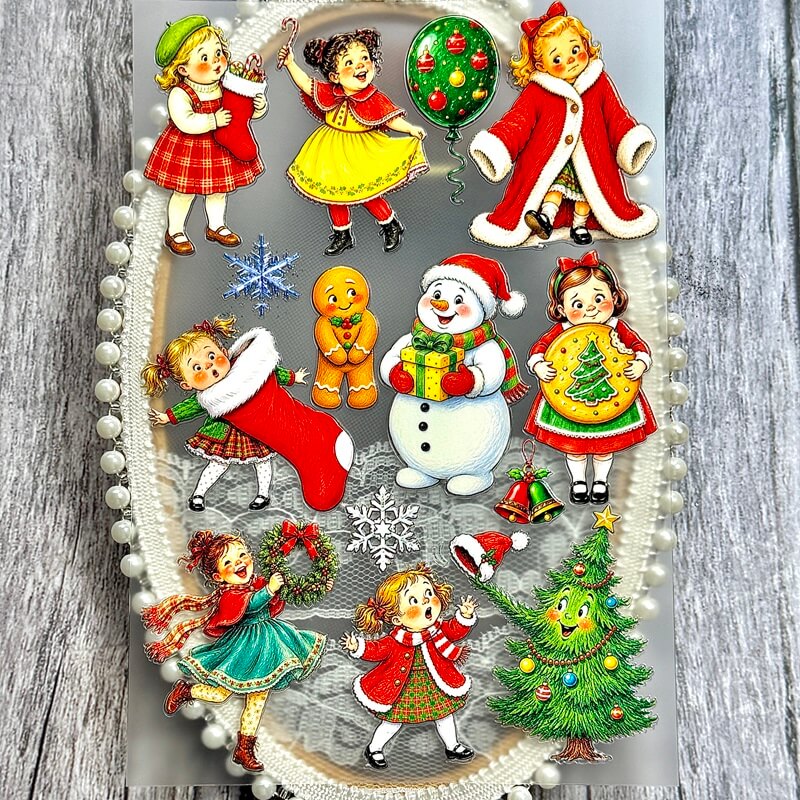 VintageChristmasgirl3Dembossedstickers