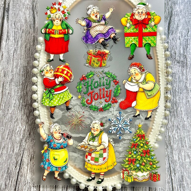 VintageChristmasgrandma3Dembossedstickers
