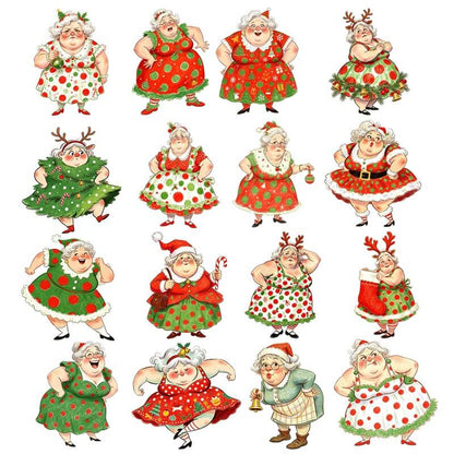 VintageChristmasgrandmacardstockcutoutsinfestiveredandgreendresses
