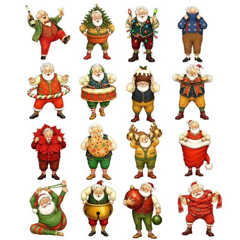 VintageChristmasgrandpacardstockcutoutswithfestiveholidaydecorations