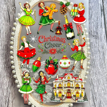 VintageChristmaswoman3Dembossedstickers