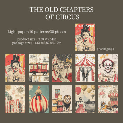 VintageCircuscollagepaperwithclowns_performers_stripedtents_circuswagons_anelephant_alion_andatiger