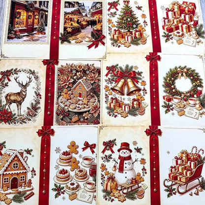 VintageSantaClausscrapbookpaperpackwithChristmasgiftsandgingerbreaddesigns
