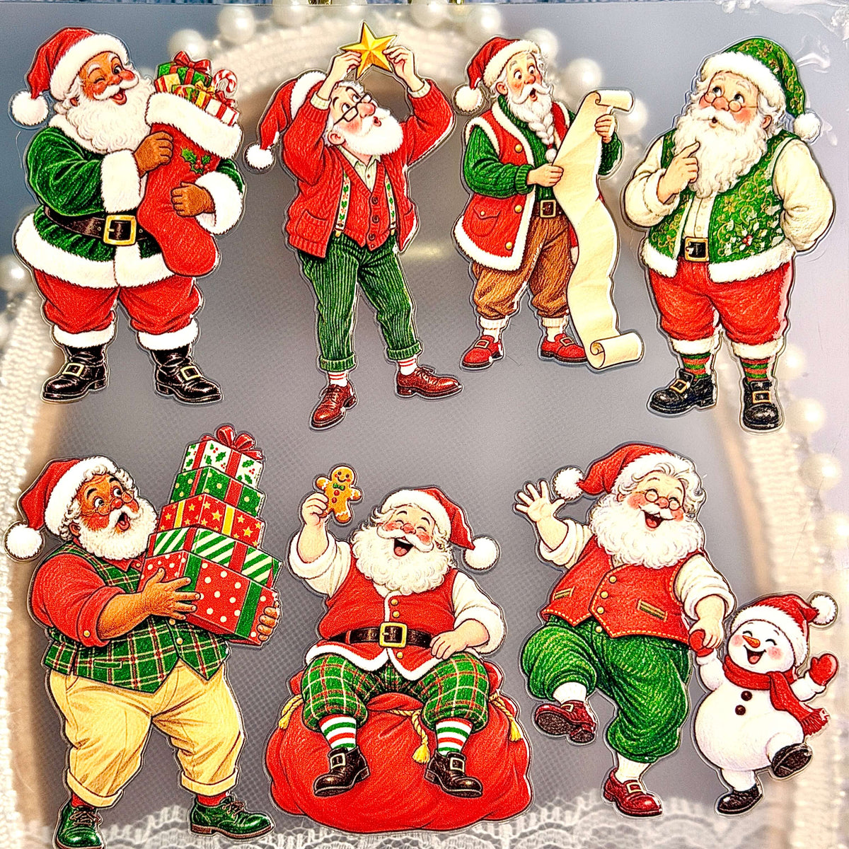 VintageSantaClausstickerswithChristmasgifts_agoldenstar_wishlist_gingerbreadcookieandsnowman