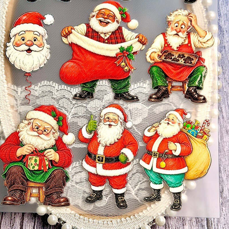 VintageSantaClausstickerswithagiantstocking_bakedcookies_wrappedgiftandtoysack