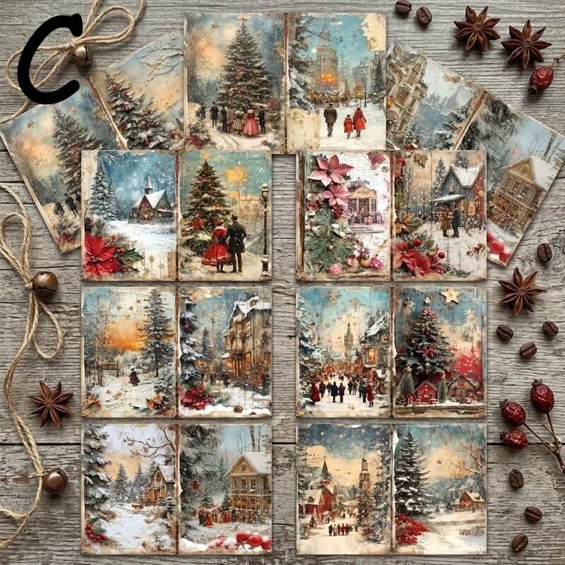 Vintage_Christmas_scrapbook_paper_featuring_snowy_villages_Victorian_cottages_decorated_Christmas_trees_and_nostalgic_winter_scenes_for_junk_journals_and_DIY_crafts