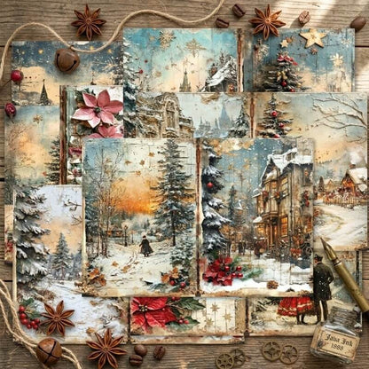Vintage_Christmas_scrapbook_paper_with_snowy_winter_landscapes_Victorian_streets_festive_poinsettias_and_antique_textures_for_scrapbooking_and_journaling