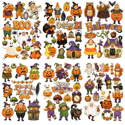 Vintage Halloween 3D embossed stickers in six retro spooky styles