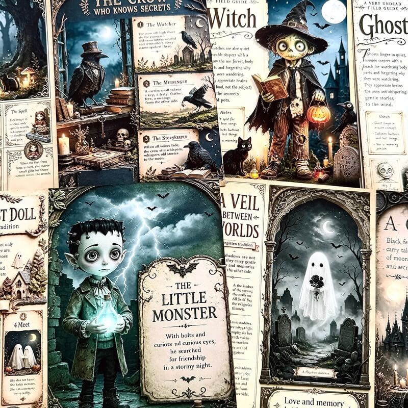Vintage Halloween storybook scrapbook paper for collage and junk journals