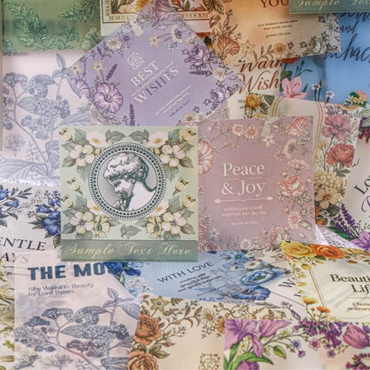 Vintage botanical vellum paper sheets with floral scrapbook designs