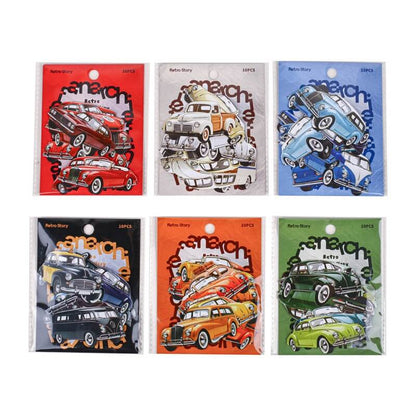 Vintage car cardstock stickers in six retro classic automobile styles