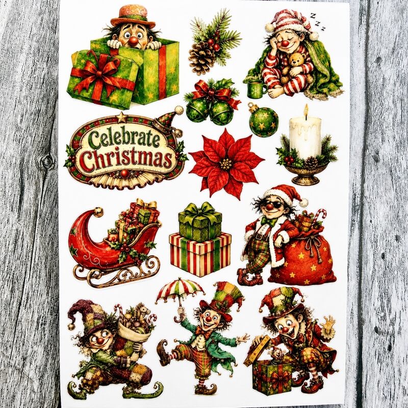 WhimsicalChristmasUVtransferstickerswithquirkyvintageholidaycharacters