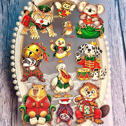 WhimsicalChristmasanimalstickersfeaturingalynx_koala_Dalmatian_pelican_bat_andotherfestivecharacters