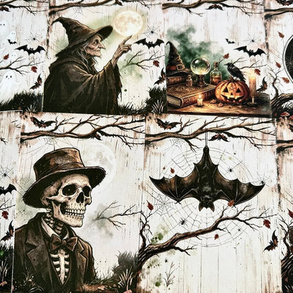 Witchcraft scrapbook paper with potion bottles and crystal ball