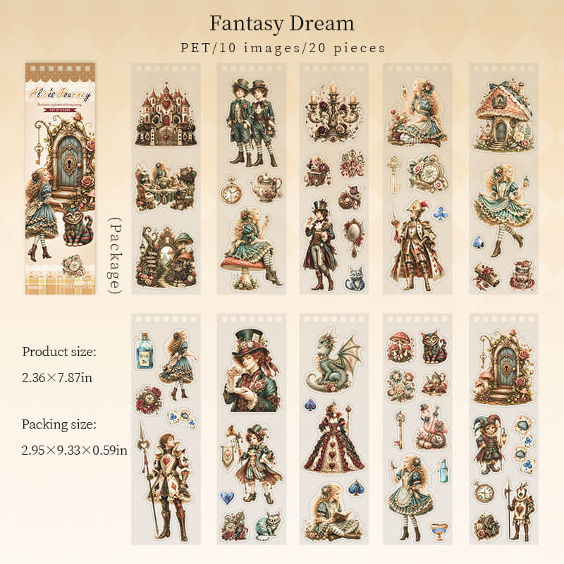 Wonderland_Dream_PET_sticker_sheets_with_Alice-inspired_characters_castles_teacups_pocket_watches_and_ornate_doors